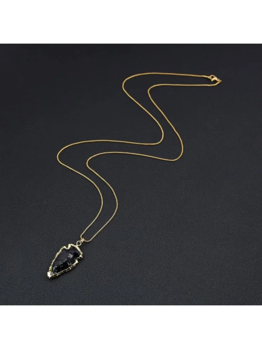 Raw Black Obsidian Arrowhead Pendant Necklace for Men & Women, 20-32” Adjustable